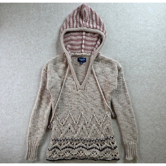 American Eagle Hooded Open Knit Sweater Sz XS Cottagecore Whimsigoth Boho - Picture 1 of 12